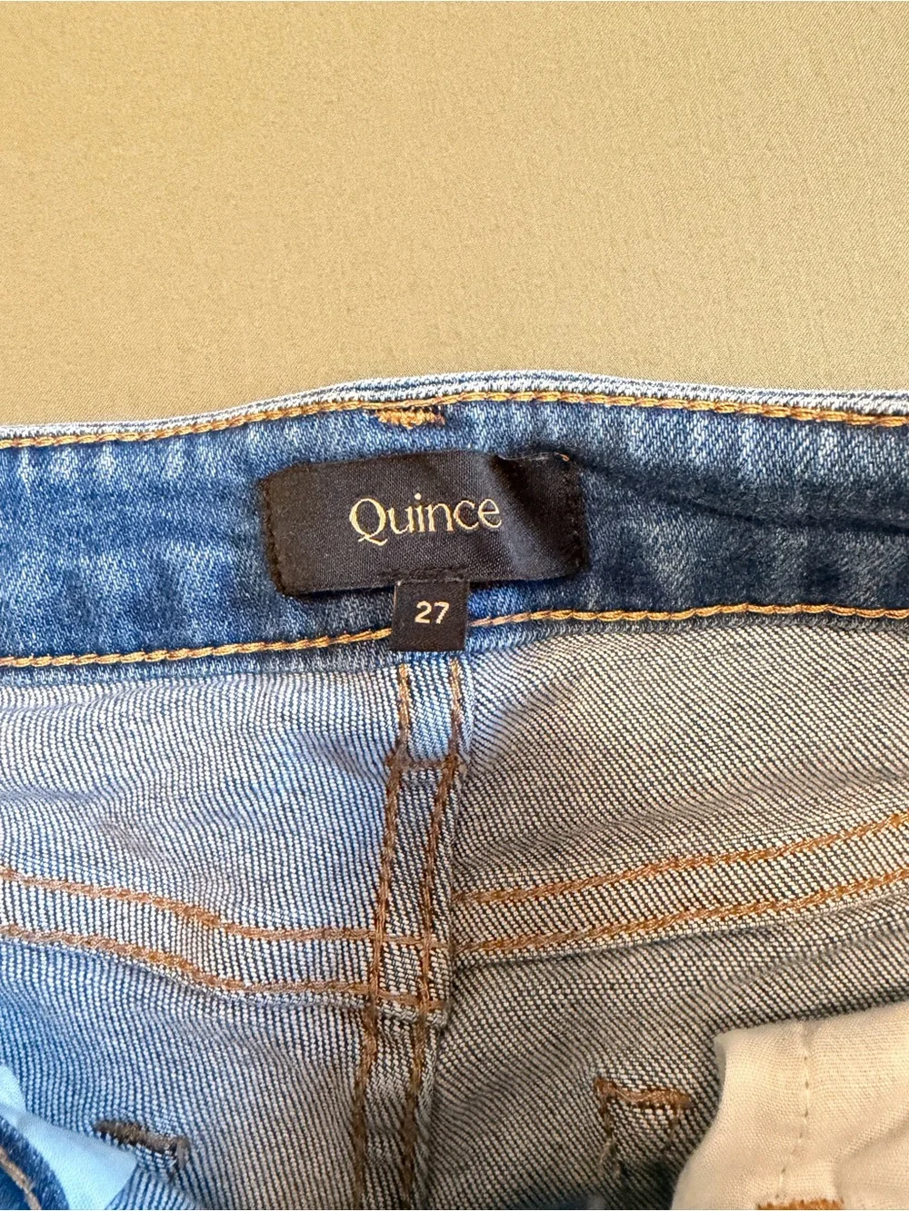 Quince Stretch High Rise Medium Wash Flare Jeans